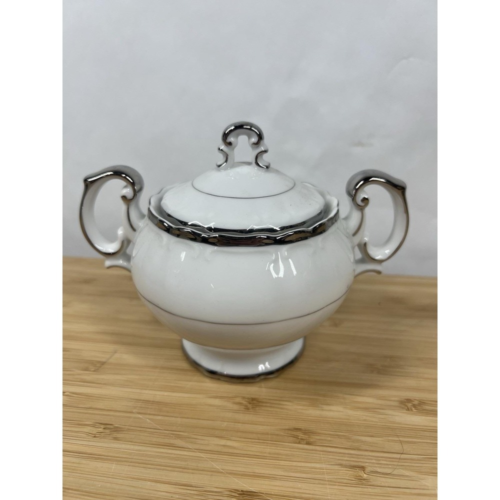 Harmony House Silver Sonata Covered Sugar Bowl w Lid Japan Fine‎ China